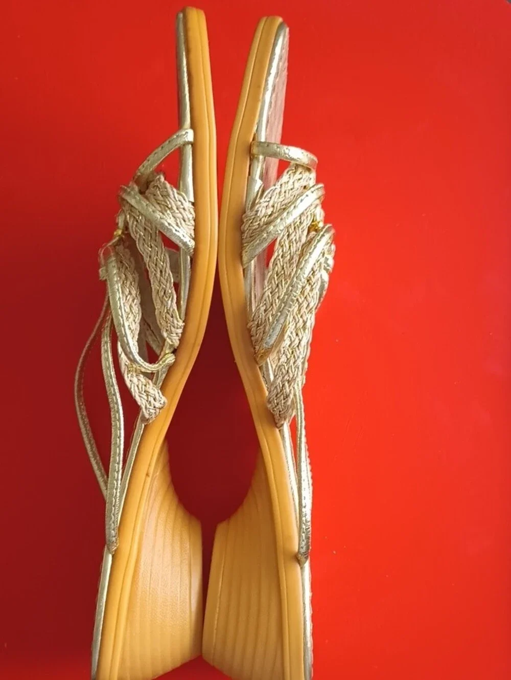 Gold Braided Strappy Slide Sandals for Women